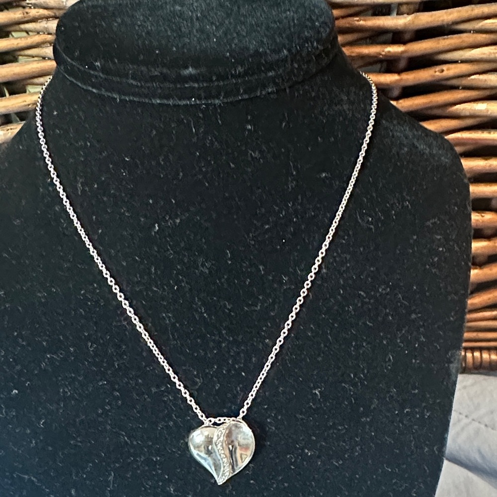 Sterling Silver Heart and Diamond Pendant Necklace